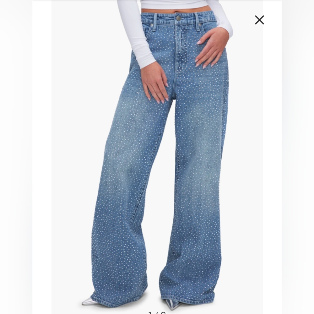 Good American Crystal Embellished Jeans Good Ease